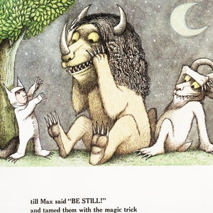 Fantasy Wall Art Kids Room Decor by Maurice Sendak "Max Taming Wild Things" Monster Art for Nursery Print
