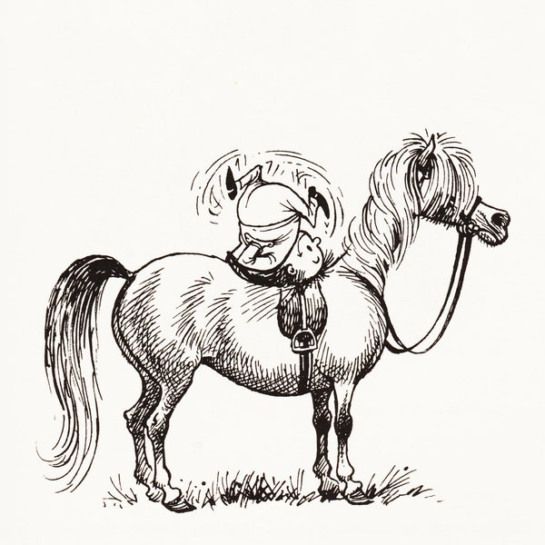 Thelwell Horse Print Equestrian Art Funny Horse Drawing for Fat Pony Wall Art Decor, Exercise in Saddle (23)