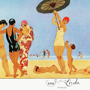 George Barbier Art Deco Print: &quot;On the Lido&quot; Italy Beach Scene