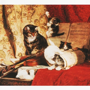 Cat Artwork Vintage Cat Wall Art Nursery Print &quot;Cats Playing on Violin&quot; Cat Portrait by Henriette Ronner Knip (49)