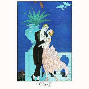 George Barbier Art Deco Print: &quot;Oui&quot; Newlyweds Lithograph (1977)