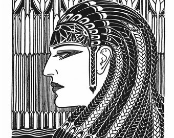 Art Deco Image Feminine Wall Decor Exotic Drawing Art "Egyptian Woman" Africa Don Blanding Illustration