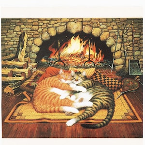 Naive Cat Print Wysocki Wall Art for Farmhouse Decor "Tabby Cats" Primitive Cat Artwork Vintage Folk Art