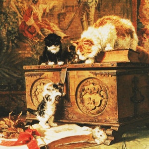 Victorian Cat Art Vintage Cat Print for Cat Lover Gift &quot;Cats on Chest&quot; Nursery Kitten Print, Henriette Ronner (61)