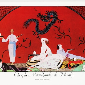 George Barbier Art Deco Print: &quot;At The Poppy Merchants&quot; Lithograph