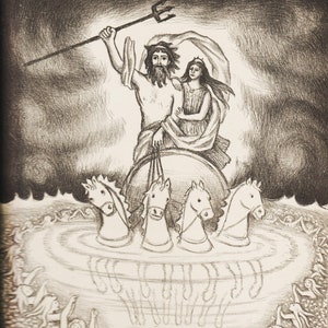 Ancient Greek Art of Poseidon Picture for Mythology Wall Decor &quot;God of the Sea&quot; Pagan Artwork for Kids Wall Art