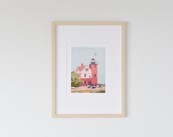8x10 Old Round Island Point Lighthouse Print, Mackinac Island | Fine Art Print