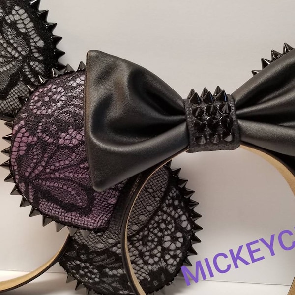 Leather and Lace Punk Mickey Ears. Many color options to pick from.  Studded mickey ears.