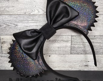 Iridescent PUNK with Gun Metal Grey stud trim  Goth ears