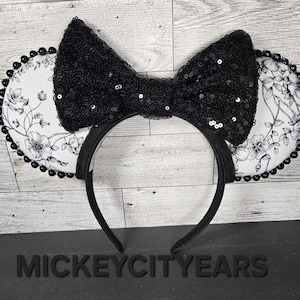 Black & White floral  Mickey Ears