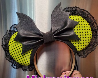 Lime green Polka dot and lace with bat bow