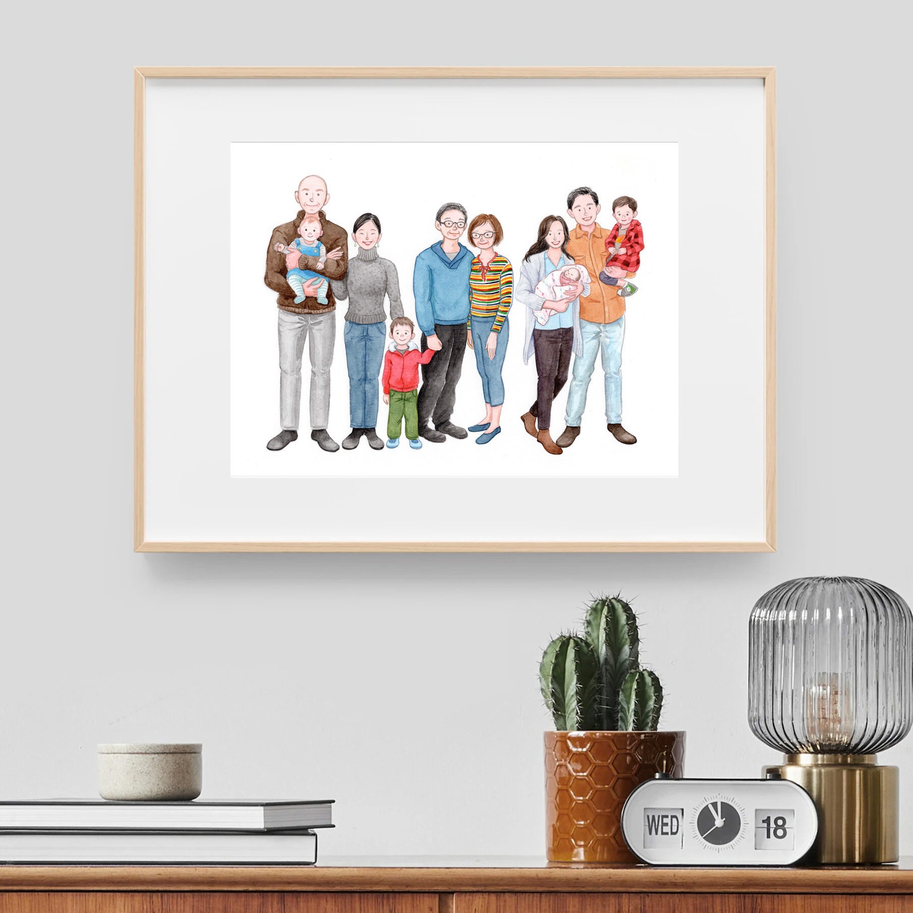 Family Watercolor Portrait Custom Wall Art