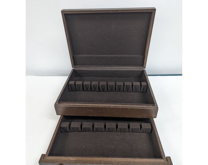 Vintage Wooden Silverware Flatware Chest Box W Drawer Brown Felt