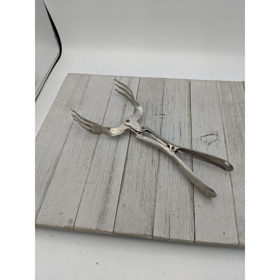 Salad Tongs Double Fork 9 Popeil Metal Mechanical Hinged Made Etsy