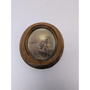 Vintage Holzgerahmte Kunst Wasserpumpe 15,2 cm mal 18,5 cm