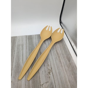 Tupperware #3 Harvest Gold Lot of 2 Salad Spoons Sporks Serving Utensil 12&quot;