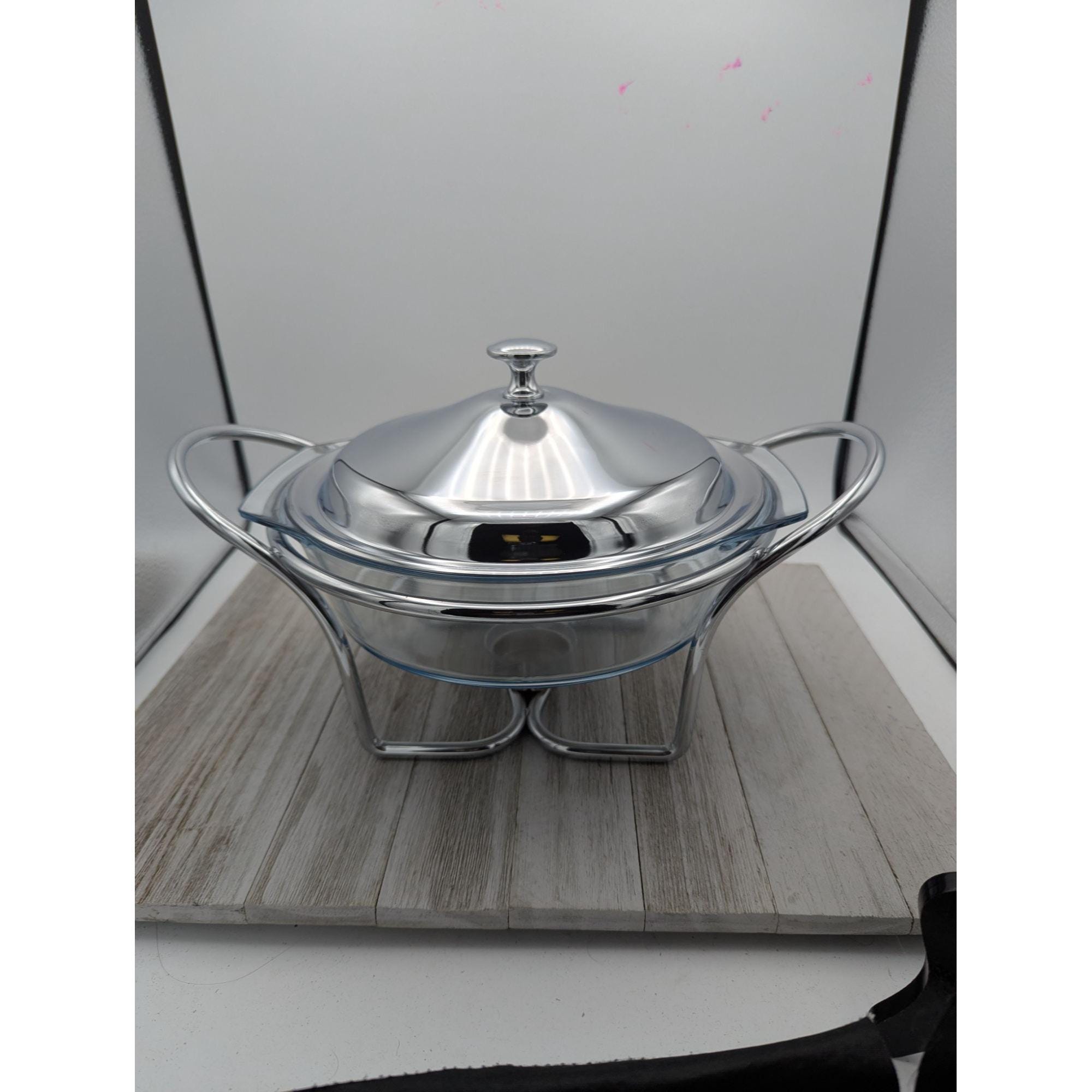 Grand Plat à Chauffer Ancien En Argent Massif Avec Inserts Fire King – Style Royal
