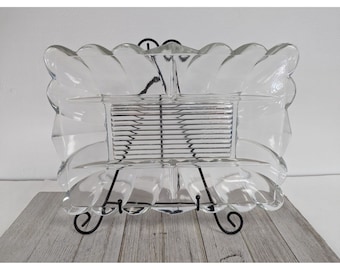 Plateau vintage pour assiettes à relish en verre pressé transparent 10 3/4"