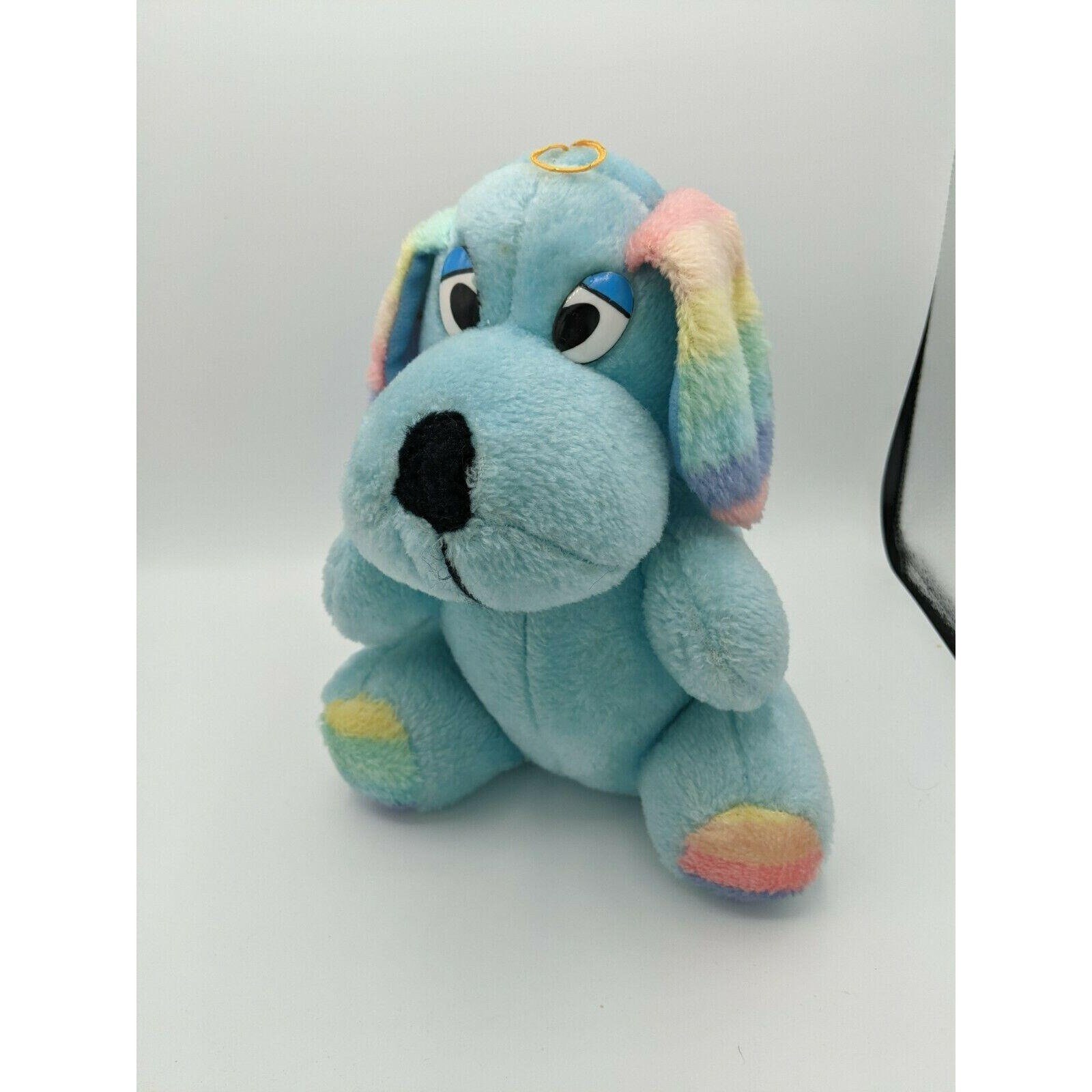 Vintage ACME Blue Dog Plush 9 1 2 Stuffed Animal Rainbow Ears and Paws Etsy Canada