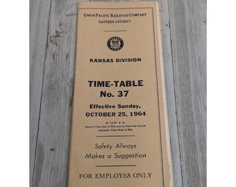 Used Union Pacific Railroad Eastern District Kansas Division Time-Table No. 37