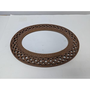 Vintage Homco Dart Burwood Faux Wood Rattan 1978 Oval Mirror Brown #2384