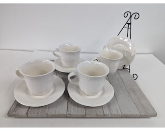 Pfaltzgraff Filigree White Coffee Tea Cups Mugs and Saucers Set of 4