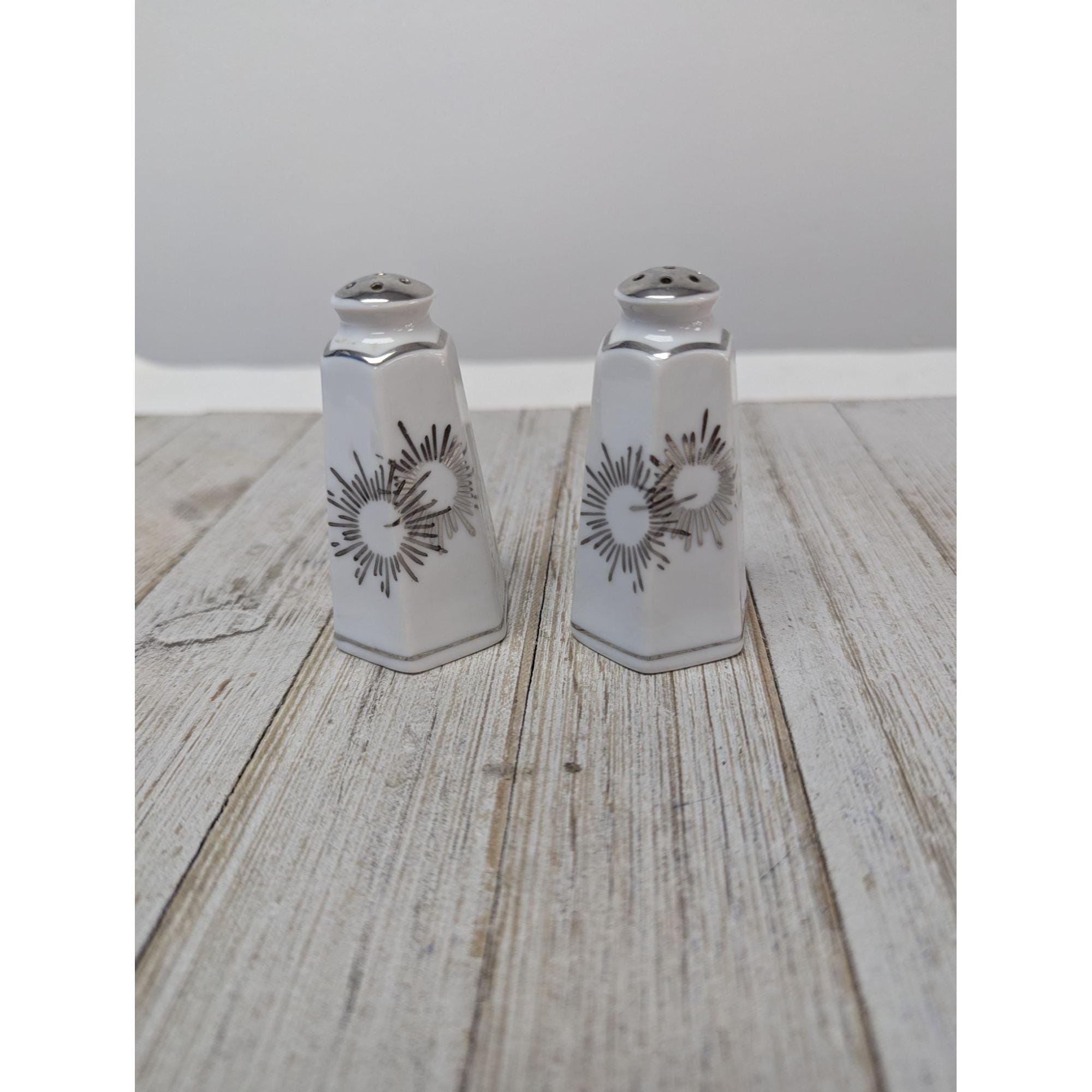 ヴィンテージ 九谷焼 塩コショウ入れ セット ホワイト＆シルバーグレー