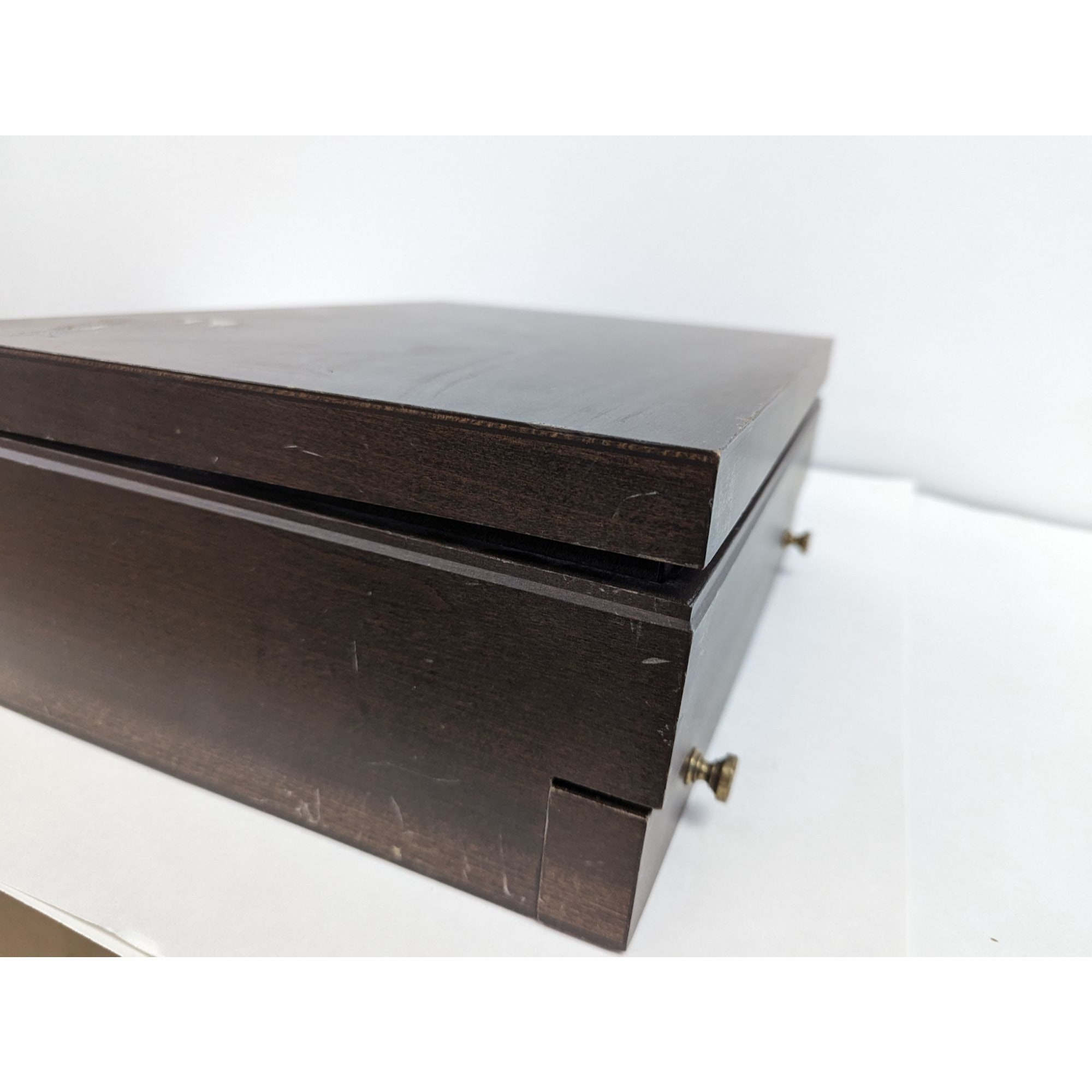 Vintage Wooden Silverware Flatware Chest Box W Drawer Brown Etsy