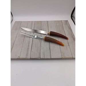 Washington Forge Carving Set and Forgecraft Steak Knife Set With Faux Stag  Horn Bakelite Handles in Original Box 