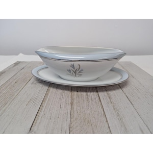 Vintage Noritake Bluebell Gravy Boat with Attached Underplate 5558 Fine China