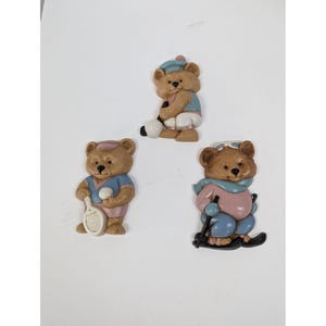 Homco Burwood Sports Bears Wall Hanging Plaques #3269 Set of 3 Golf Tennis Ski