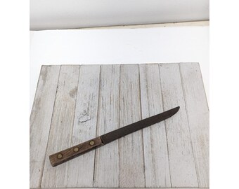 Cuchillo de trinchar de acero al carbono vintage, hoja de 19 cm y 30 cm de largo, dentado