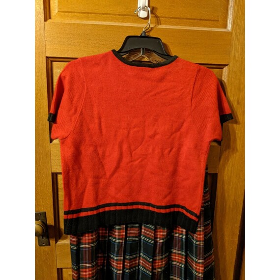 Willow Ridge Set Red Plaid Knife Pleat Skirt Knit… - image 3