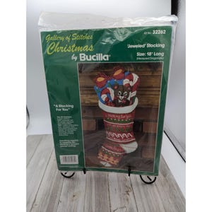 Bucilla Gallery Of Stitches Christmas Jeweled Stocking Kit #32262  18&quot; Long
