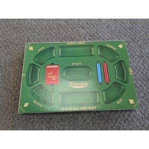 Juego de mesa Tripoley Cadaco Poker Rummy Hearts con fichas y caja de cartas