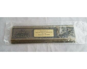 Advertising Brass/Bronze 6" Ruler "A World of Thanks"  National Bank Washington