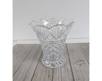 Vintage Crystal Vase Cut Glass Pineapple Fan 5" Tall Teleflora Clear