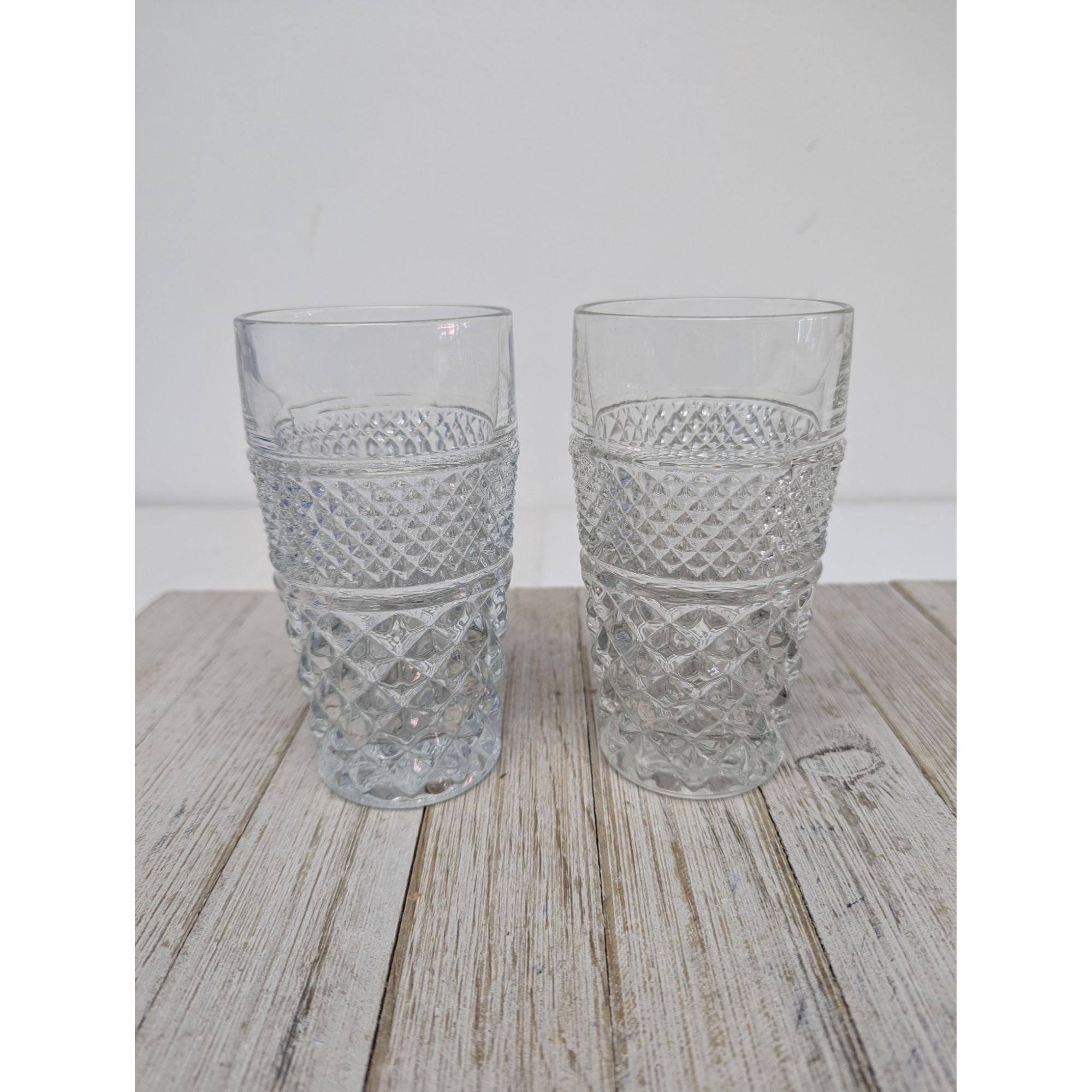 Anchor Hocking Wexford Set 2 Diamond Point Tumblers 11oz 5 1/2