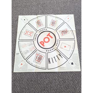 Vintage Rummy Royal Pot Game Paper Mat (tafelblad) uit de jaren 40