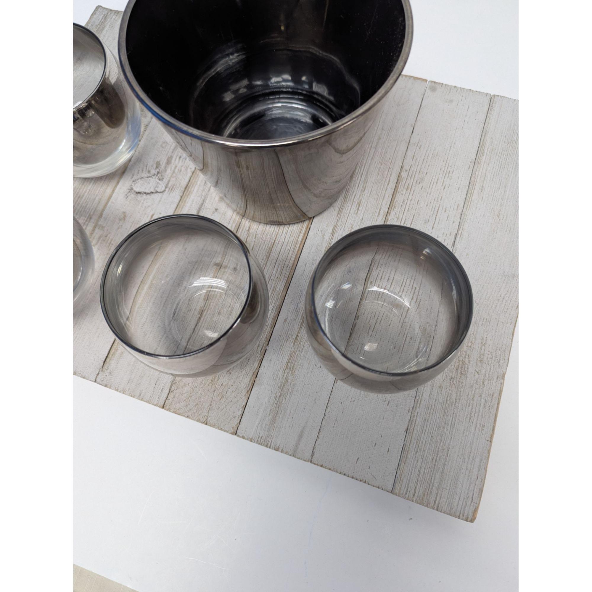 Dorothy Thorpe Set of 4 Roly Poly Glasses W/ Ice Bucket Silver