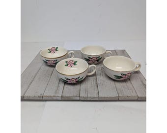 Juego de 4 tazas de té Vintage Paden City Pottery MODERN ORCHID (descatalogado, EE. UU.)