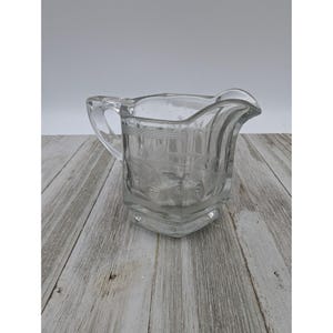 Vintage Pressed Glass Creamer Clear Etched Flowers