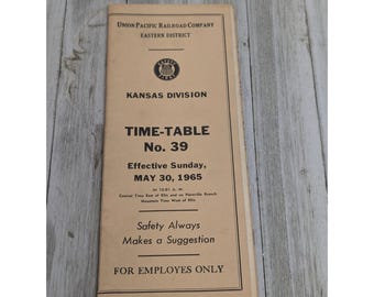 Used Union Pacific Railroad Eastern District Kansas Division Time-Table No. 39