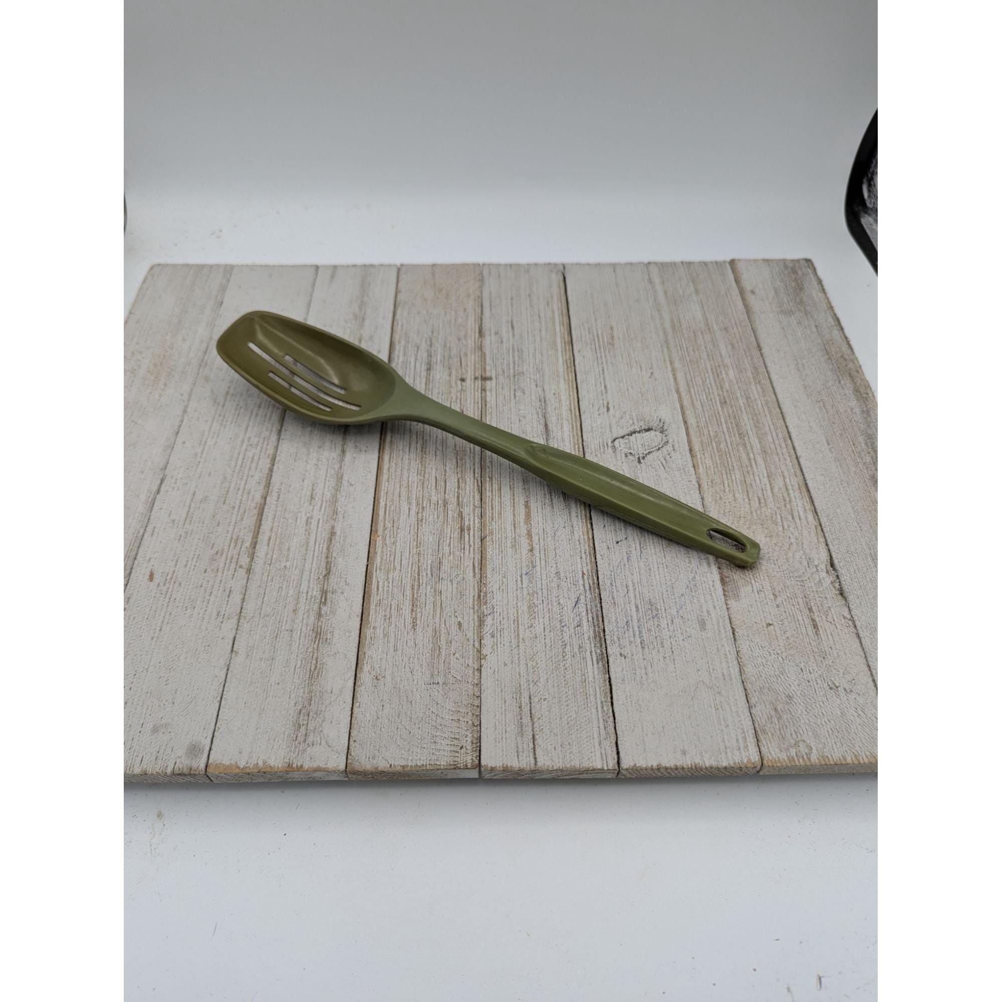 Vintage Foley #2 Olive Green Nylon Plastic Slotted Spoon 11"