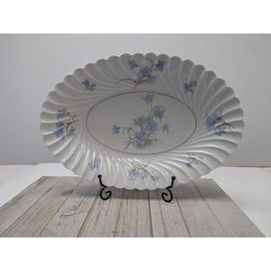 Haviland Limoges Bergere 13” Oval Serving Platter Vintage Blue Flowers Fluted