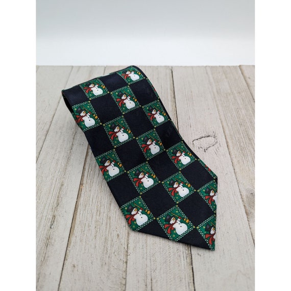 Vintage Hallmark Yule Neck Tie Snowman Black Gree… - image 1