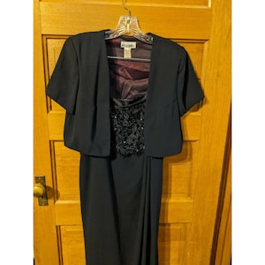 After Dark Jacket Dress Size 10 Navy Blue Beaded Straps Long Faux Wrap Afterdark