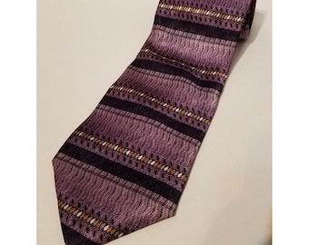 Chez Roffe Black Purple Mens Necktie Tie 100% Silk 58" Striped