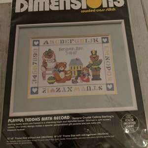 Dimensions Counted Cross Stitch Kit Playful Teddies Birth Record Unused