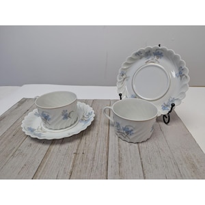 Haviland Limoges Bergere Set 2 Tea Cup and Saucer Vintage Blue Flowers France